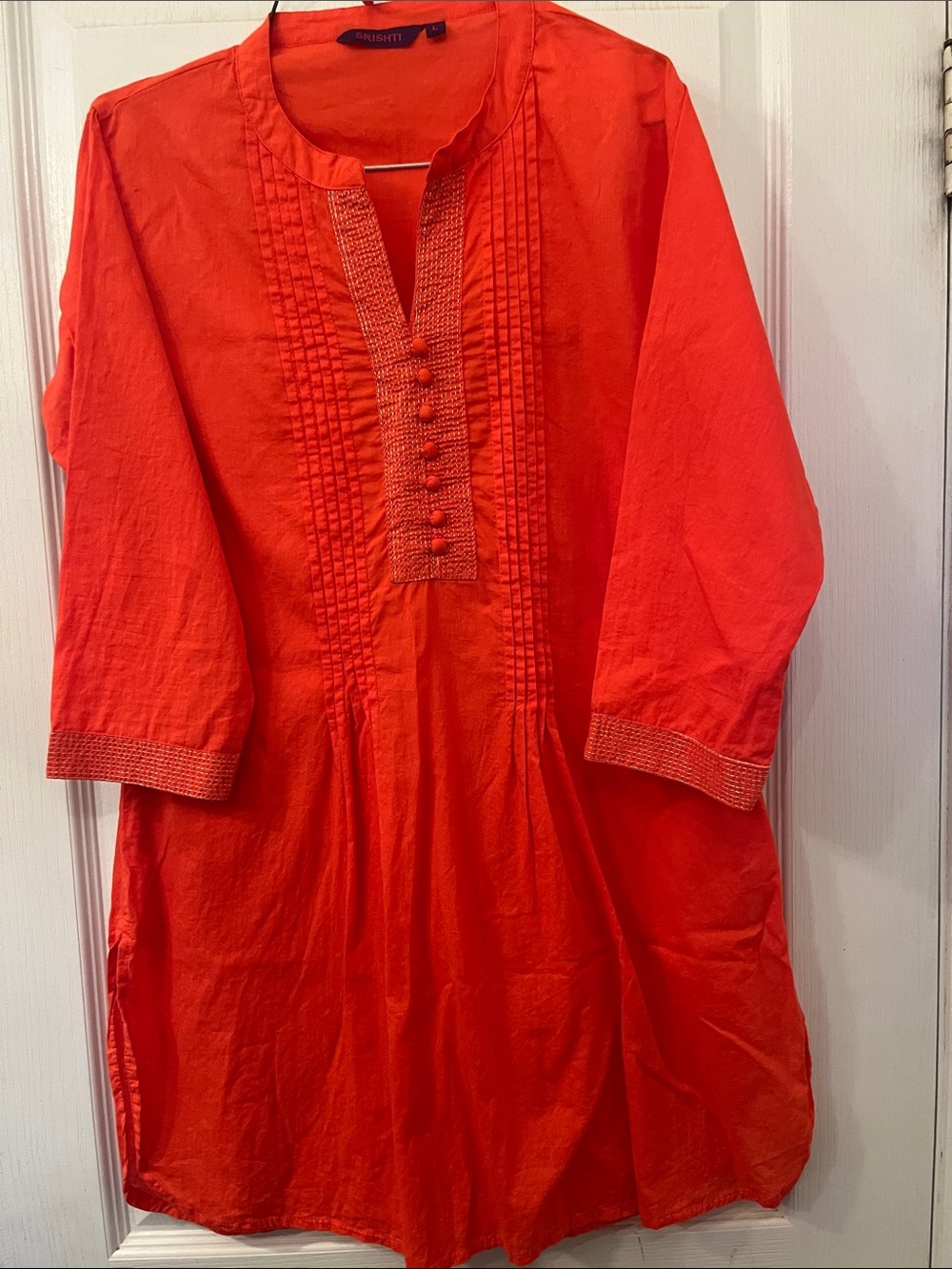 Srishti by FBB Orange Women’s Kurt Tunic Top - Casual Pintuck Detail